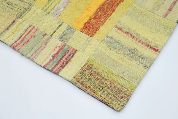 Kırk Yama Sarı Patchwork Pamuk Yün El Dokuma Halısı 204x298 Agacan