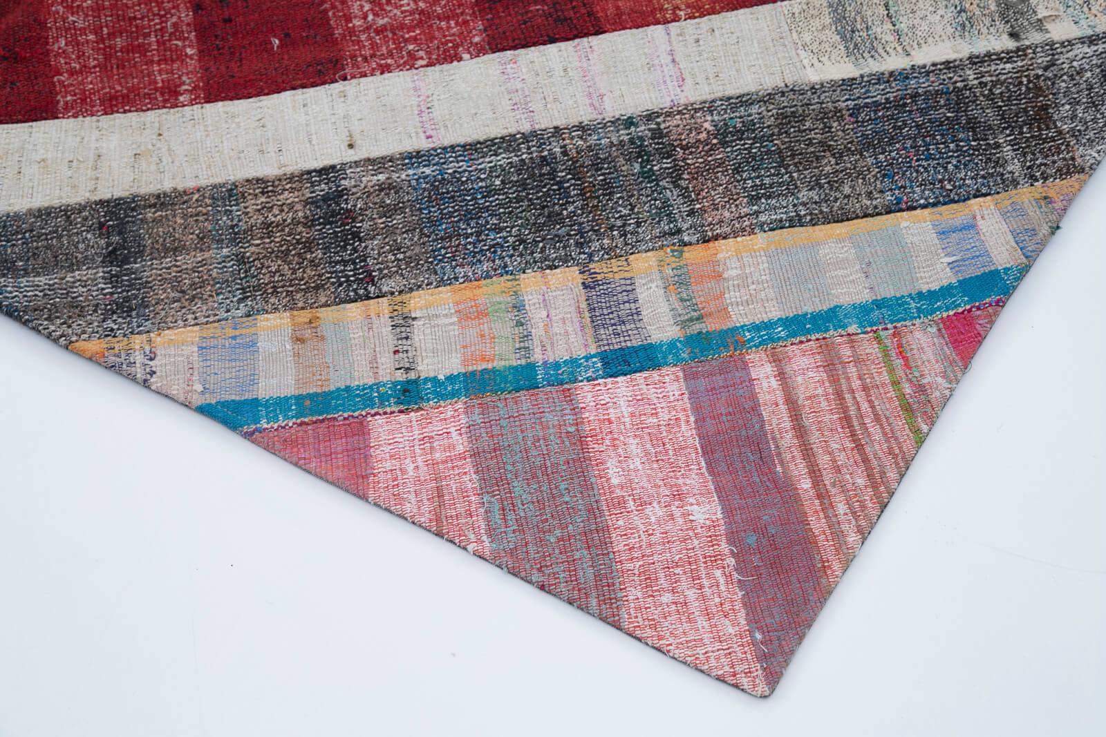 Kırk Yama Gri Patchwork Pamuk Yün El Dokuma Halısı 203x305 Agacan