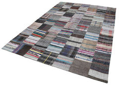 Kırk Yama Gri Patchwork Pamuk Yün El Dokuma Halısı 210x298 Agacan