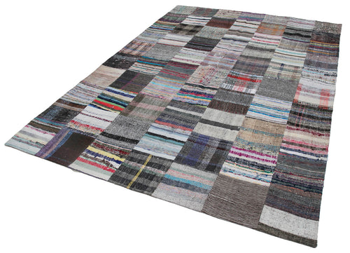 Kırk Yama Gri Patchwork Pamuk Yün El Dokuma Halısı 210x298 Agacan