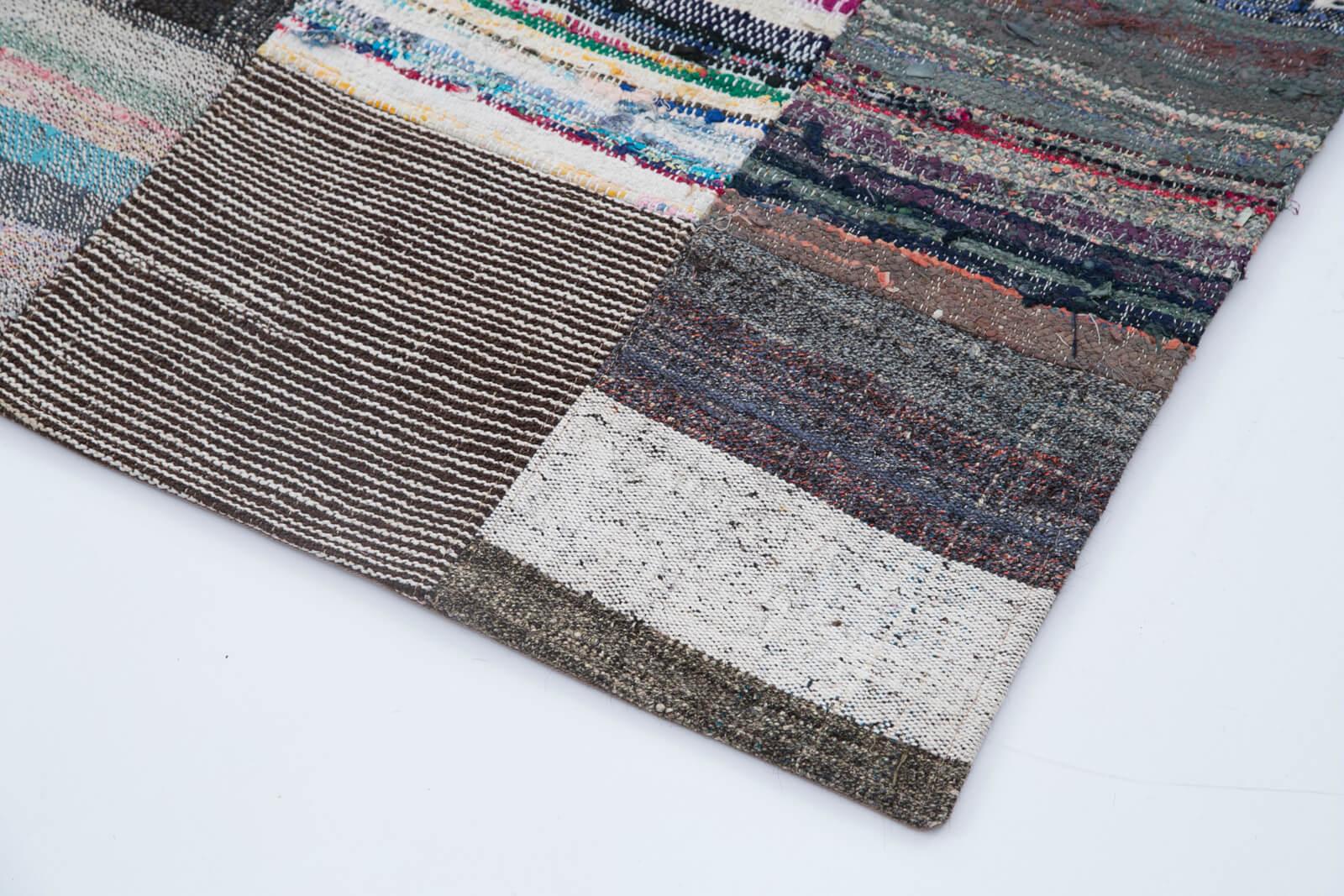 Kırk Yama Gri Patchwork Pamuk Yün El Dokuma Halısı 210x298 Agacan