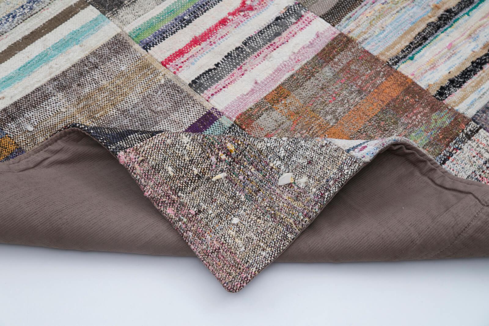 Kırk Yama Gri Patchwork Pamuk Yün El Dokuma Halısı 210x298 Agacan