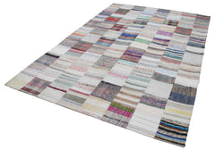 Kırk Yama Gri Patchwork Pamuk Yün El Dokuma Halısı 203x301 Agacan