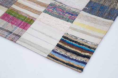 Kırk Yama Gri Patchwork Pamuk Yün El Dokuma Halısı 203x301 Agacan