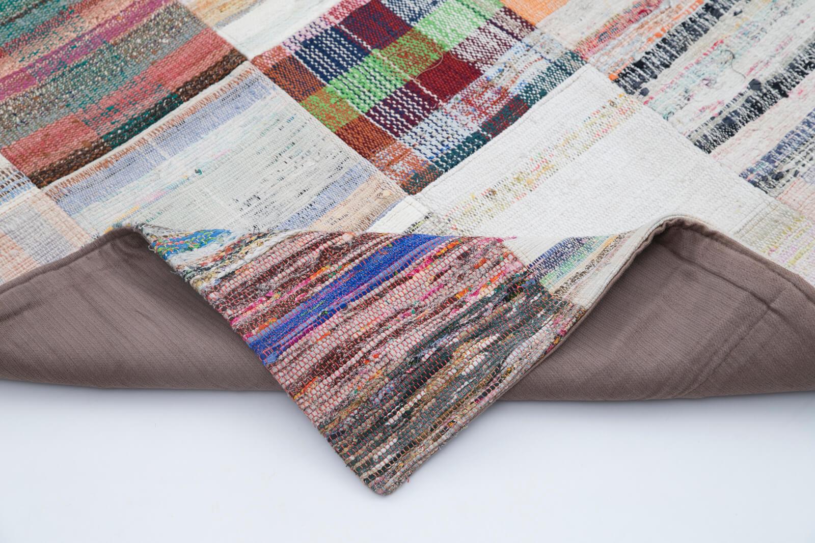 Kırk Yama Gri Patchwork Pamuk Yün El Dokuma Halısı 203x301 Agacan
