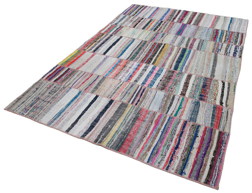Kırk Yama Gri Patchwork Pamuk Yün El Dokuma Halısı 195x290 Agacan
