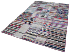 Kırk Yama Gri Patchwork Pamuk Yün El Dokuma Halısı 198x290 Agacan