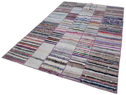 Kırk Yama Gri Patchwork Pamuk Yün El Dokuma Halısı 198x290 Agacan
