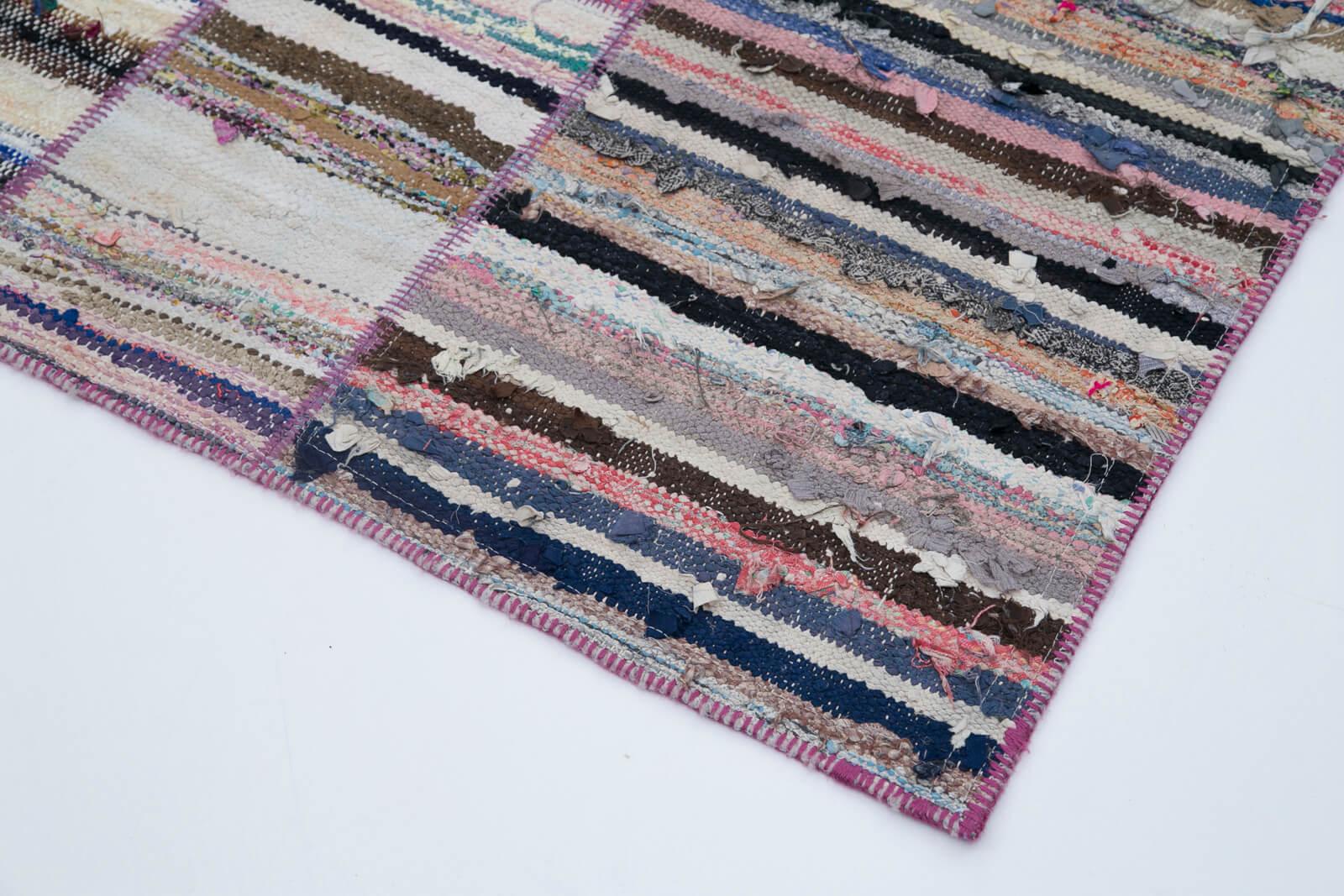 Kırk Yama Gri Patchwork Pamuk Yün El Dokuma Halısı 198x290 Agacan