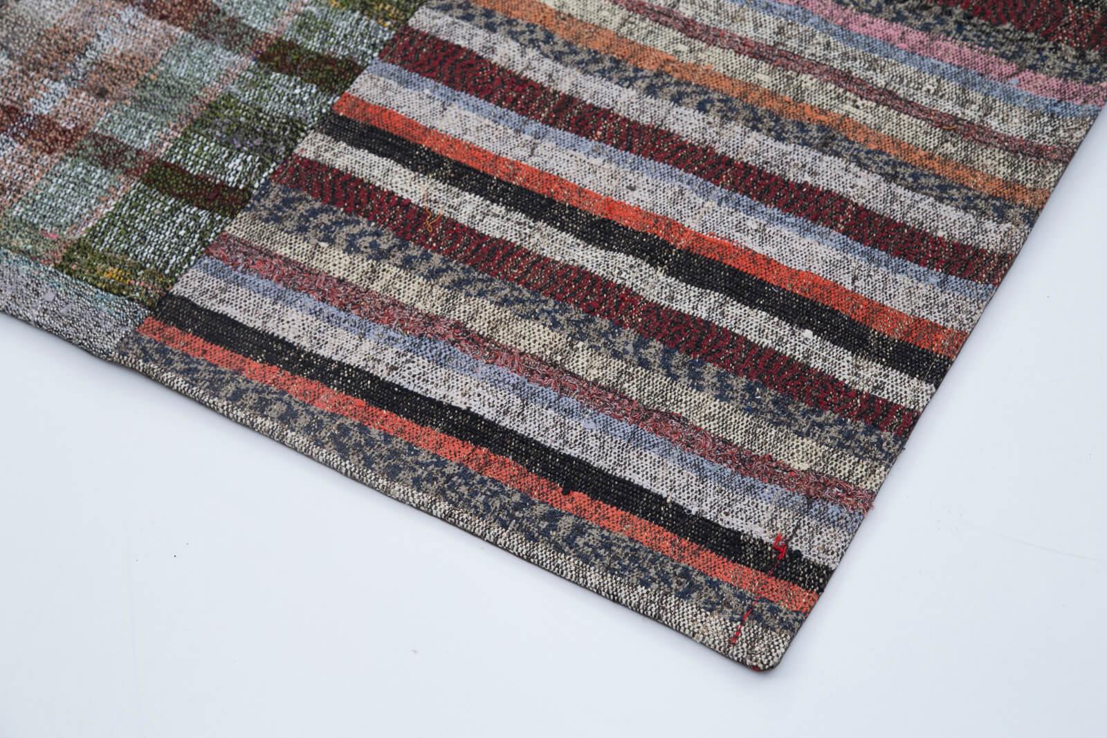 Kırk Yama Gri Patchwork Pamuk Yün El Dokuma Halısı 196x299 Agacan