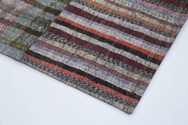 Kırk Yama Gri Patchwork Pamuk Yün El Dokuma Halısı 196x299 Agacan