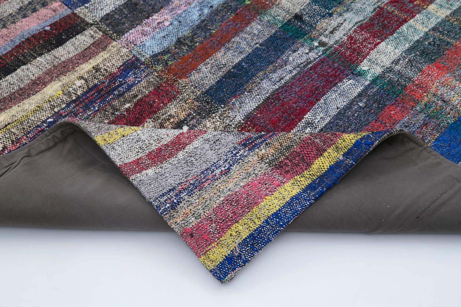 Kırk Yama Gri Patchwork Pamuk Yün El Dokuma Halısı 196x299 Agacan
