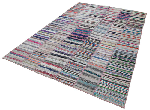 Kırk Yama Gri Patchwork Pamuk Yün El Dokuma Halısı 200x298 Agacan