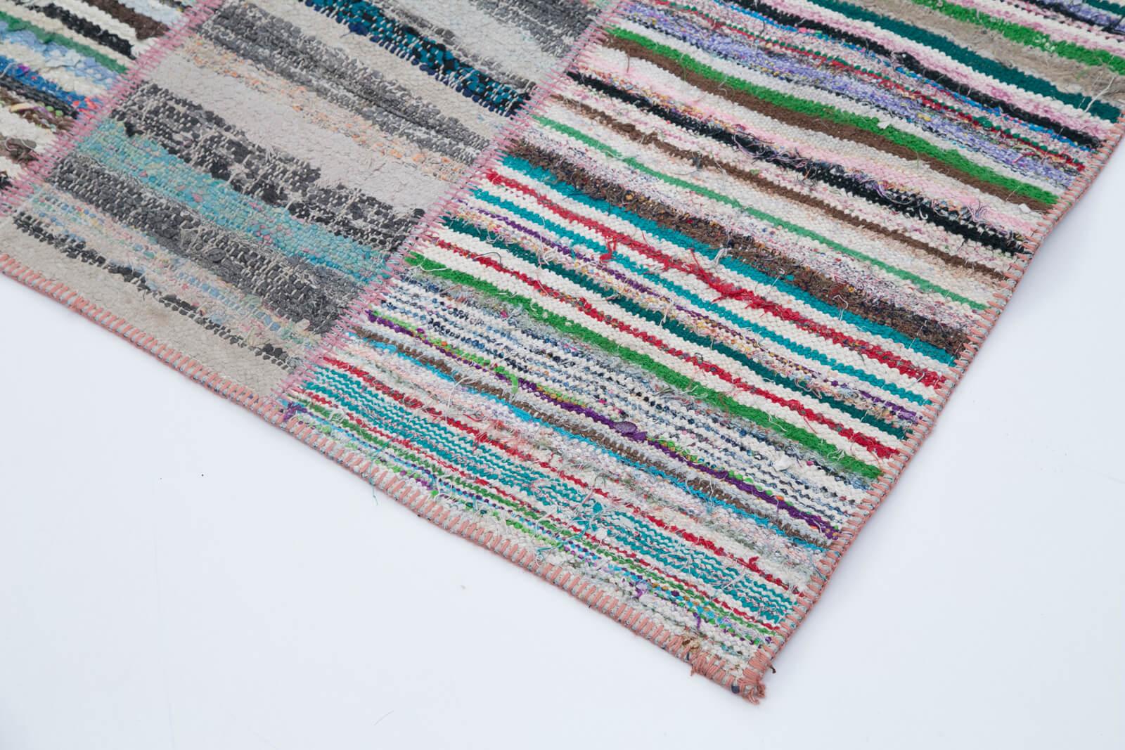 Kırk Yama Gri Patchwork Pamuk Yün El Dokuma Halısı 200x298 Agacan