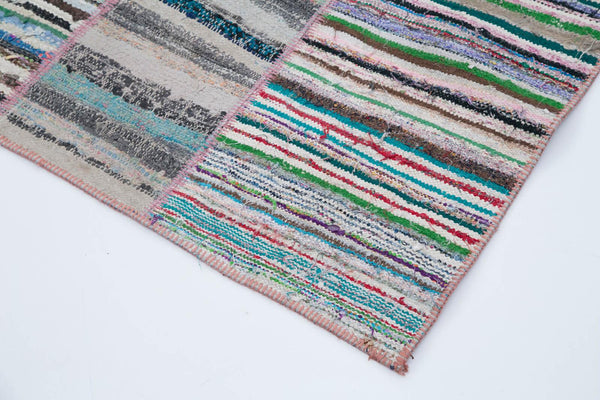 Kırk Yama Gri Patchwork Pamuk Yün El Dokuma Halısı 200x298 Agacan