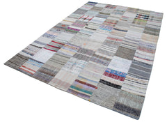 Kırk Yama Gri Patchwork Pamuk Yün El Dokuma Halısı 202x299 Agacan