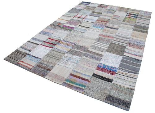 Kırk Yama Gri Patchwork Pamuk Yün El Dokuma Halısı 202x299 Agacan