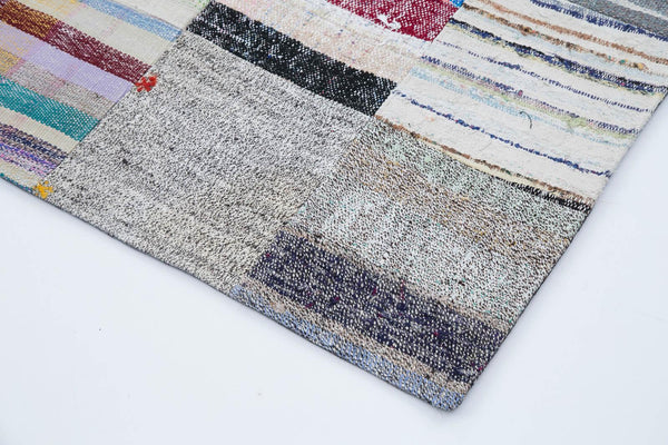 Kırk Yama Gri Patchwork Pamuk Yün El Dokuma Halısı 202x299 Agacan