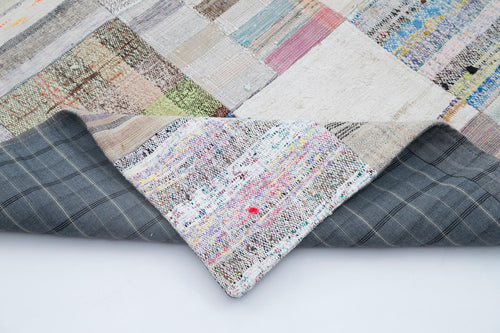 Kırk Yama Gri Patchwork Pamuk Yün El Dokuma Halısı 202x299 Agacan