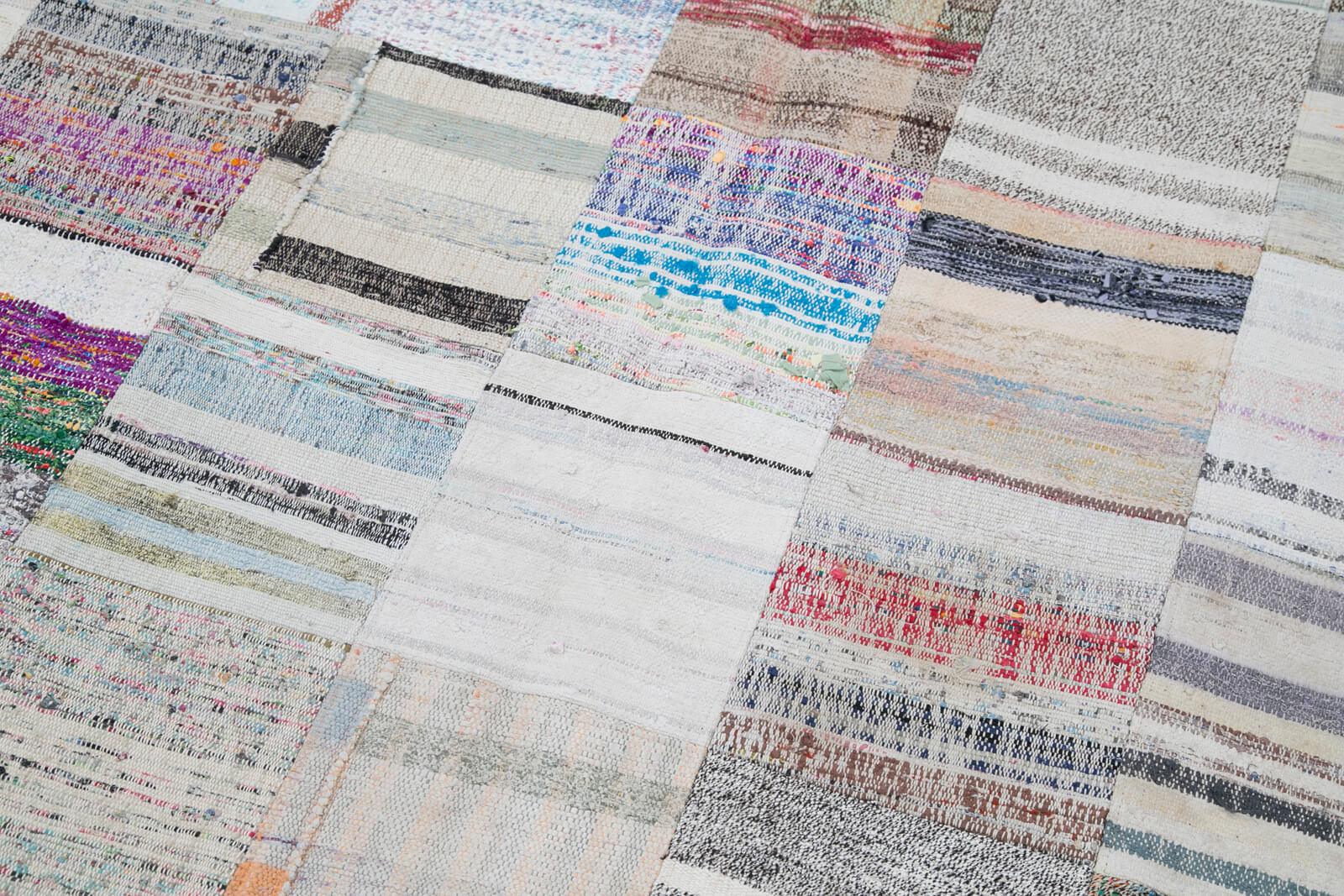 Kırk Yama Gri Patchwork Pamuk Yün El Dokuma Halısı 202x299 Agacan