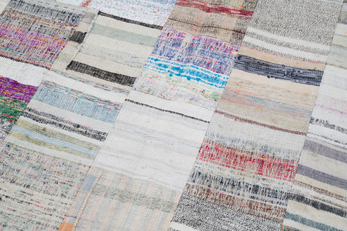 Kırk Yama Gri Patchwork Pamuk Yün El Dokuma Halısı 202x299 Agacan