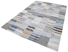Kırk Yama Gri Patchwork Pamuk Yün El Dokuma Halısı 202x299 Agacan