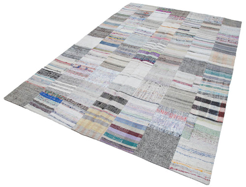 Kırk Yama Gri Patchwork Pamuk Yün El Dokuma Halısı 202x299 Agacan