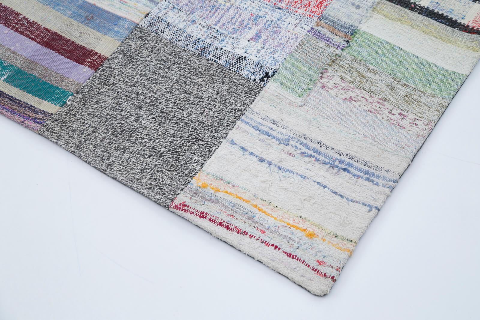 Kırk Yama Gri Patchwork Pamuk Yün El Dokuma Halısı 202x299 Agacan