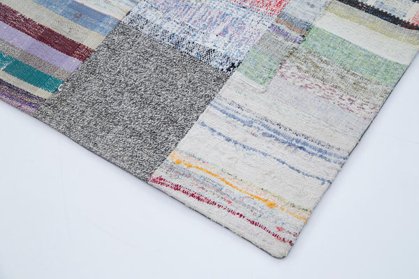 Kırk Yama Gri Patchwork Pamuk Yün El Dokuma Halısı 202x299 Agacan