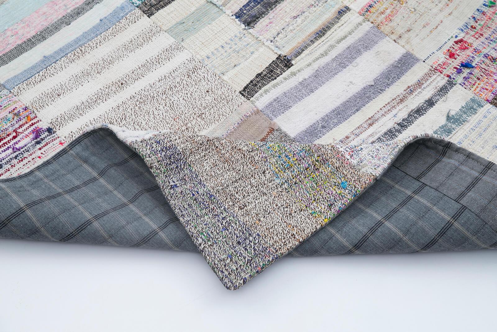 Kırk Yama Gri Patchwork Pamuk Yün El Dokuma Halısı 202x299 Agacan