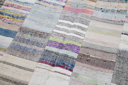 Kırk Yama Gri Patchwork Pamuk Yün El Dokuma Halısı 202x299 Agacan