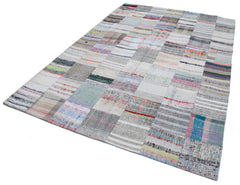 Kırk Yama Gri Patchwork Pamuk Yün El Dokuma Halısı 202x298 Agacan
