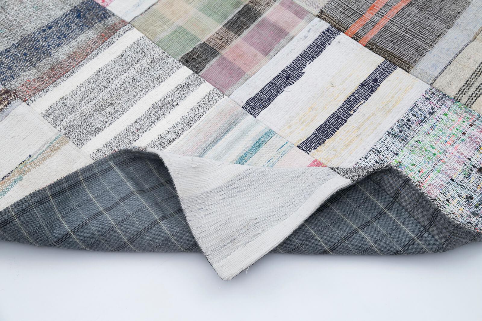 Kırk Yama Gri Patchwork Pamuk Yün El Dokuma Halısı 202x298 Agacan