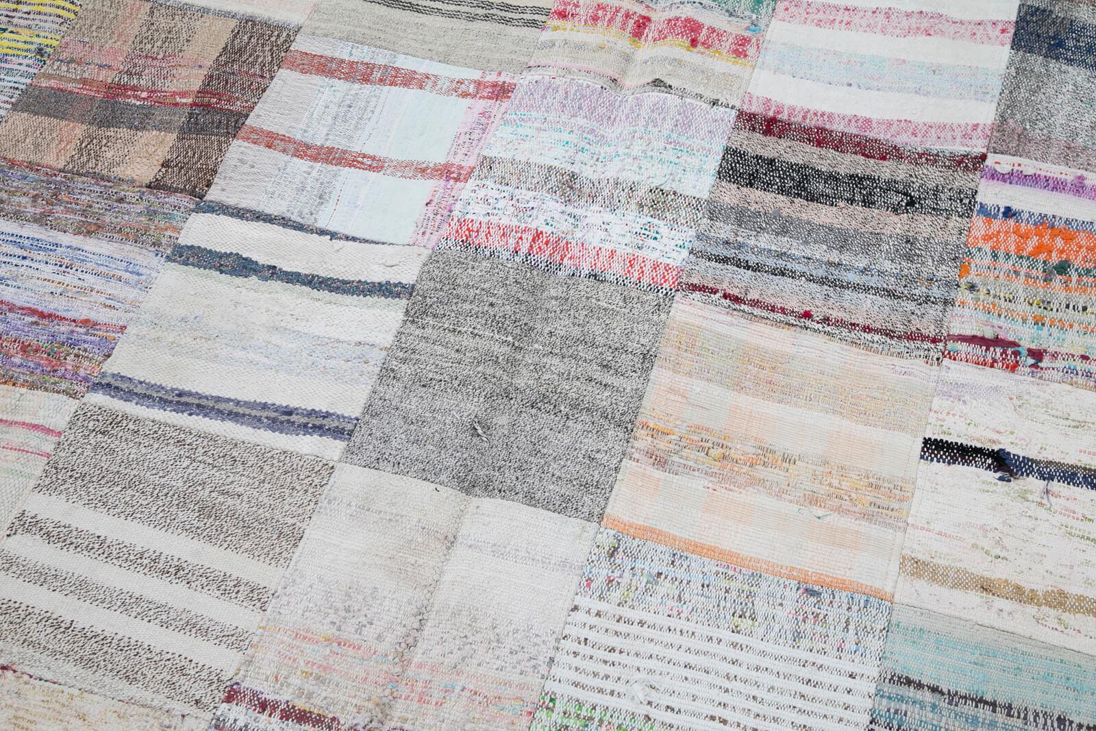 Kırk Yama Gri Patchwork Pamuk Yün El Dokuma Halısı 202x298 Agacan