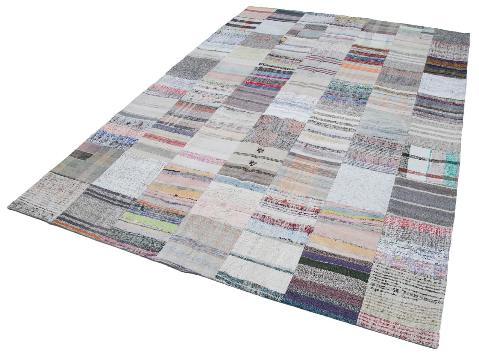 Kırk Yama Gri Patchwork Pamuk Yün El Dokuma Halısı 202x299 Agacan