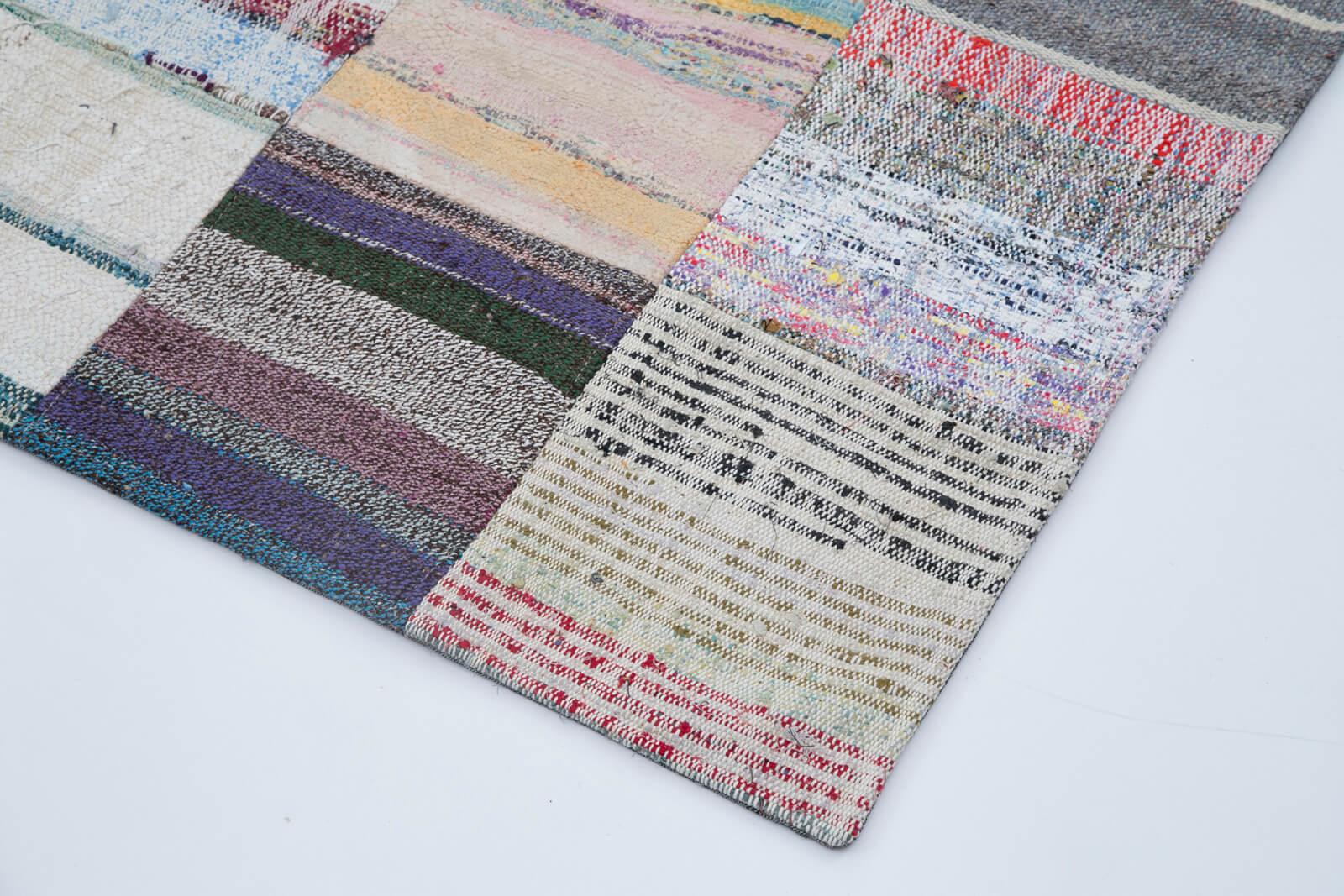 Kırk Yama Gri Patchwork Pamuk Yün El Dokuma Halısı 202x299 Agacan