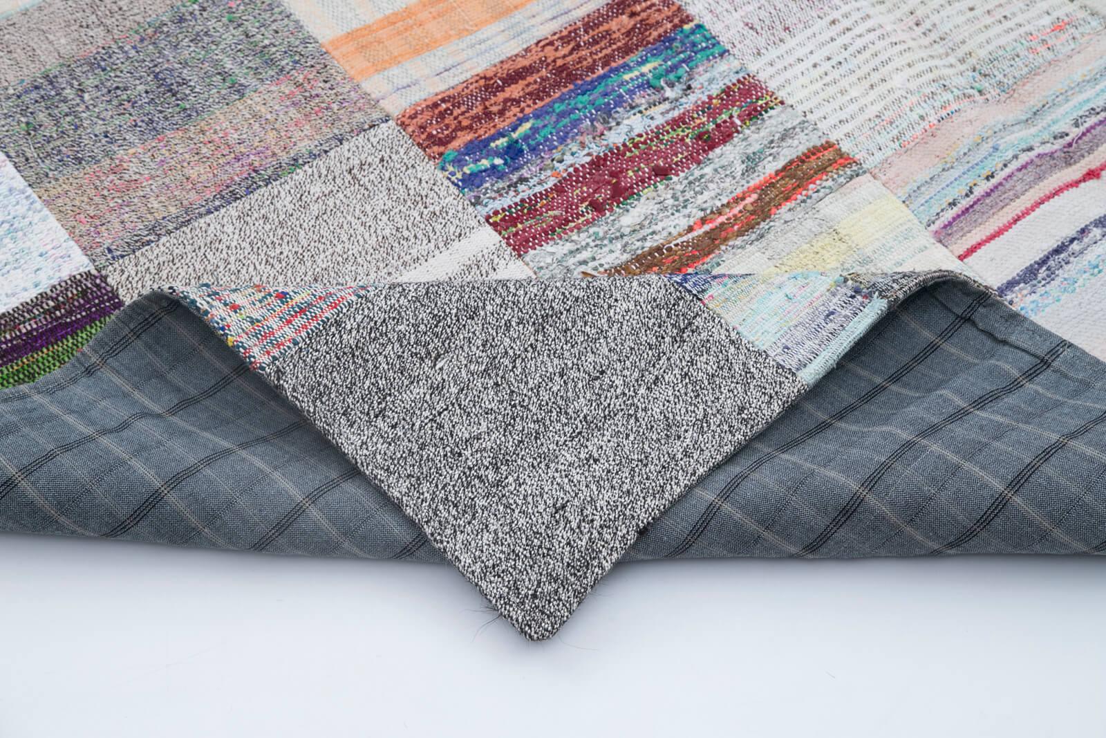 Kırk Yama Gri Patchwork Pamuk Yün El Dokuma Halısı 202x299 Agacan
