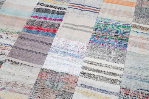 Kırk Yama Gri Patchwork Pamuk Yün El Dokuma Halısı 202x299 Agacan