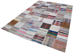 Kırk Yama Gri Patchwork Pamuk Yün El Dokuma Halısı 210x299 Agacan