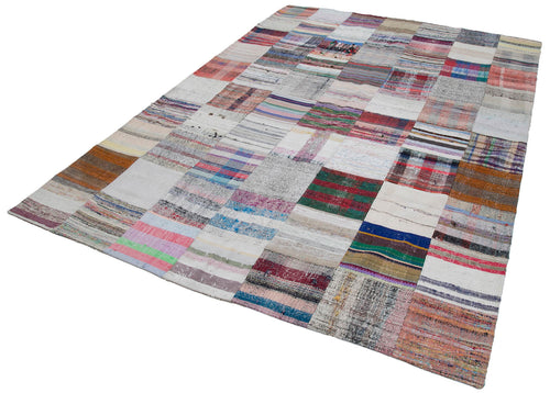 Kırk Yama Gri Patchwork Pamuk Yün El Dokuma Halısı 210x299 Agacan