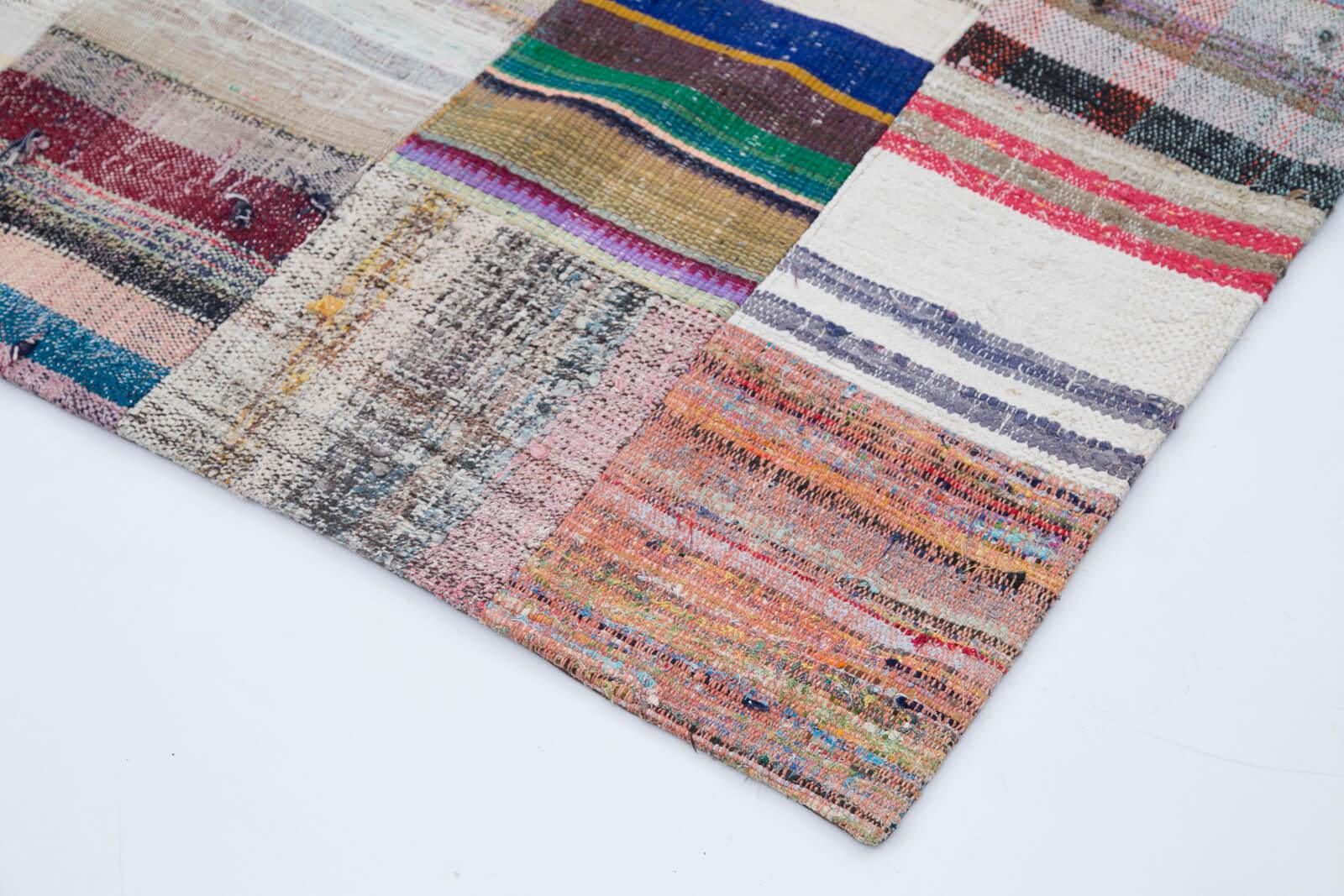 Kırk Yama Gri Patchwork Pamuk Yün El Dokuma Halısı 210x299 Agacan