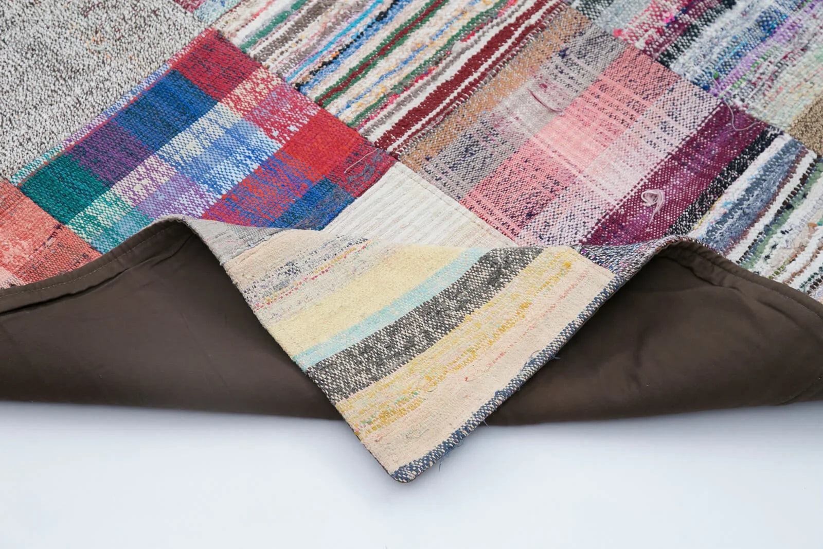 Kırk Yama Gri Patchwork Pamuk Yün El Dokuma Halısı 210x299 Agacan
