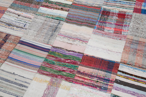 Kırk Yama Gri Patchwork Pamuk Yün El Dokuma Halısı 210x299 Agacan