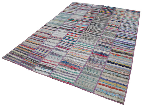 Kırk Yama Gri Patchwork Pamuk Yün El Dokuma Halısı 203x292 Agacan