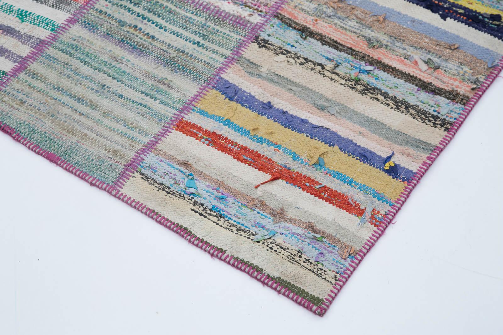 Kırk Yama Gri Patchwork Pamuk Yün El Dokuma Halısı 203x292 Agacan