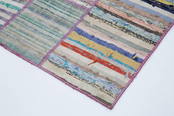 Kırk Yama Gri Patchwork Pamuk Yün El Dokuma Halısı 203x292 Agacan