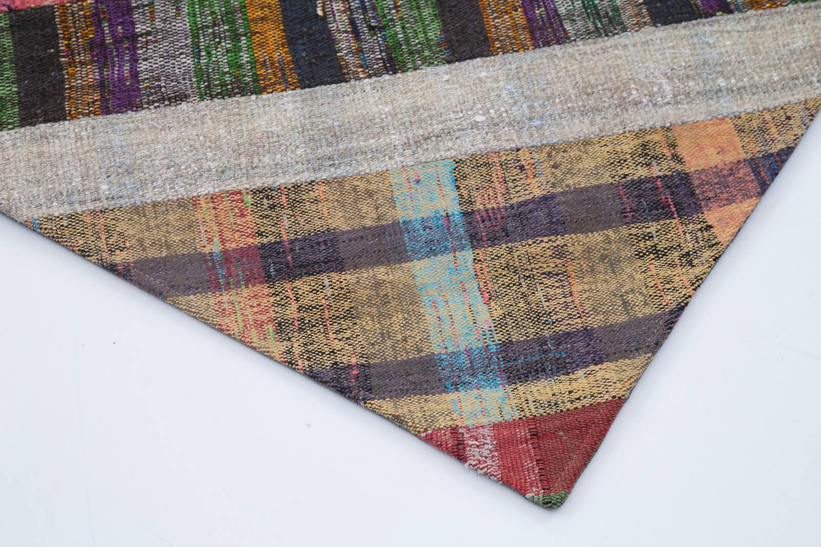 Kırk Yama Gri Patchwork Pamuk Yün El Dokuma Halısı 199x305 Agacan