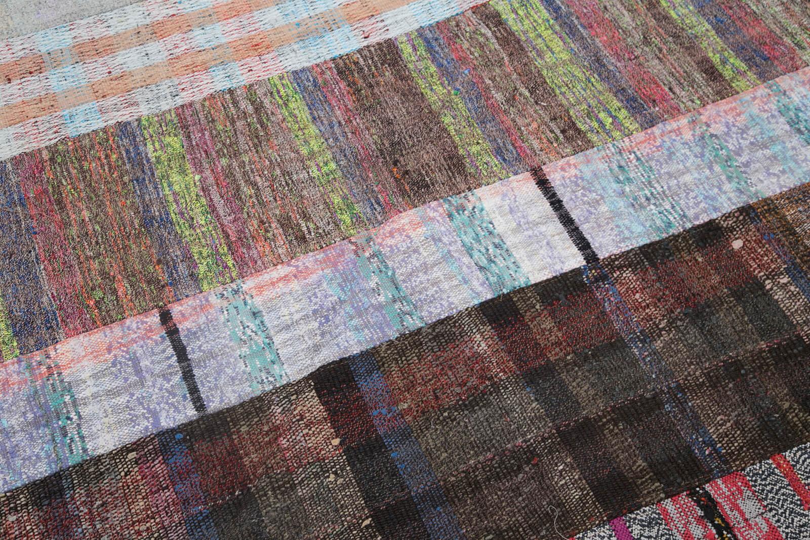 Kırk Yama Gri Patchwork Pamuk Yün El Dokuma Halısı 199x305 Agacan
