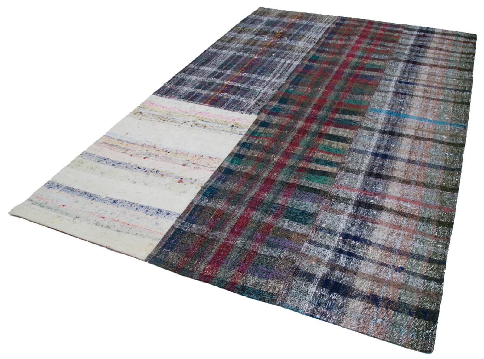 Kırk Yama Gri Patchwork Pamuk Yün El Dokuma Halısı 200x300 Agacan
