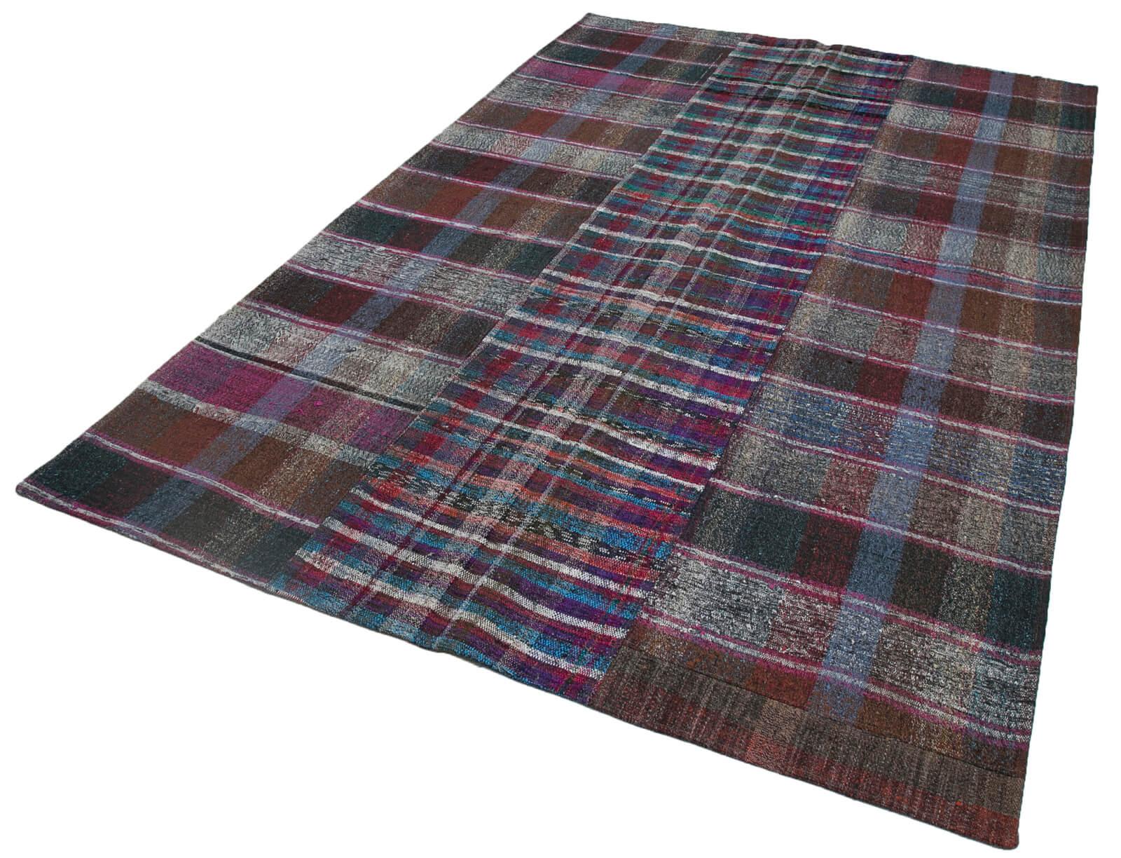 Kırk Yama Gri Patchwork Pamuk Yün El Dokuma Halısı 200x303 Agacan